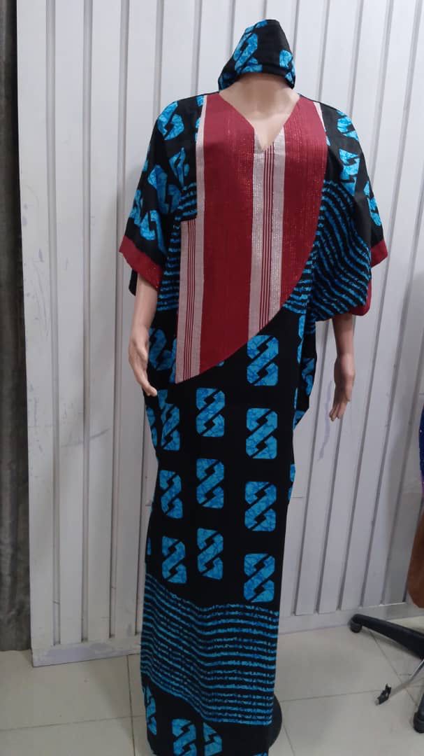 Ankara Agbada bubu with velvet and scarf (one size )